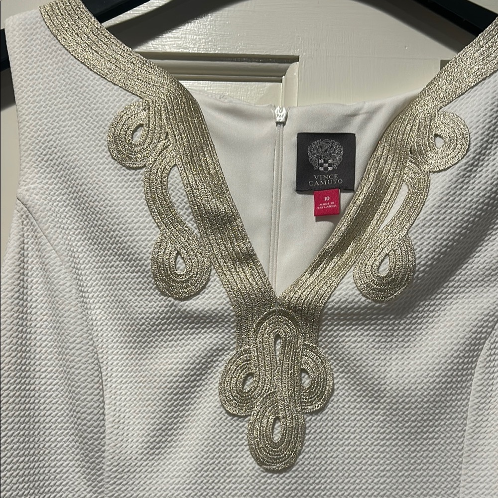 Vince Camuto White Dress with Gold Embellishments barely worn size 10 - Picture 3 of 6